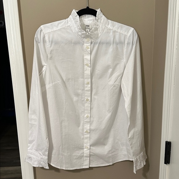 J.Crew Factory Ruffle Button-Up Top in White - Picture 4 of 7
